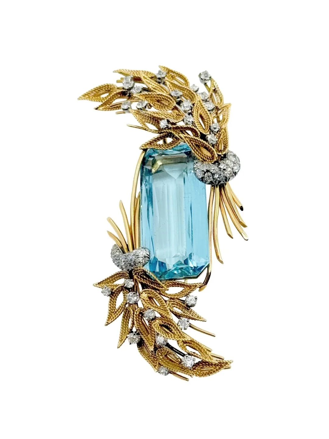 Sterlé Diamond, Aquamarine, and 18K Yellow Gold Brooch — Mahnaz